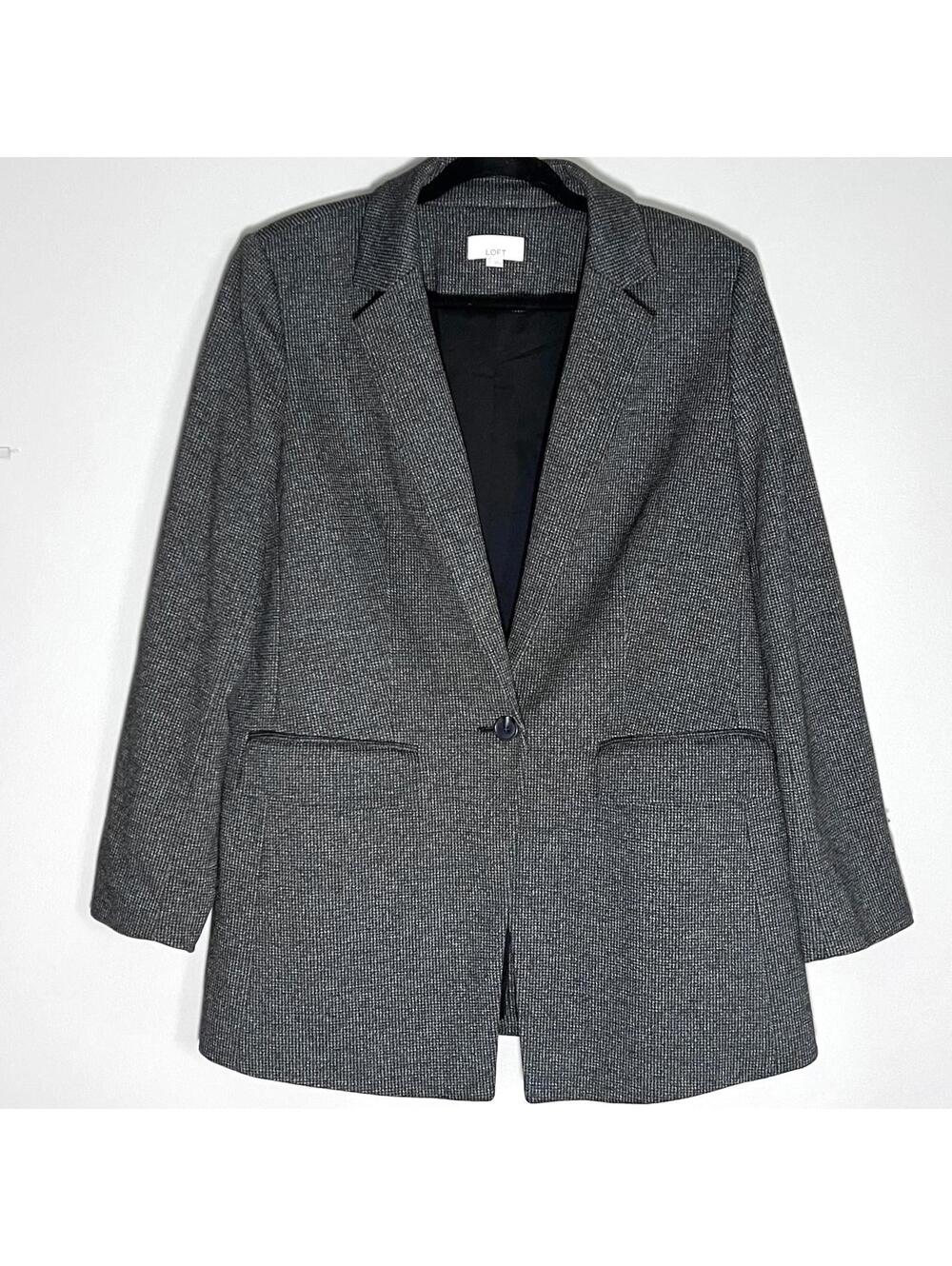 LOFT Charcoal Single Button Blazer Womens Size 12 Classic Work Stretch Jacket